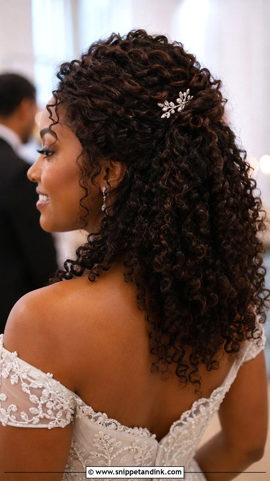 Half Up Hairstyle for Curly Hair - Snippet and Ink - 25 Half-Up Maid of Honor Hairstyles