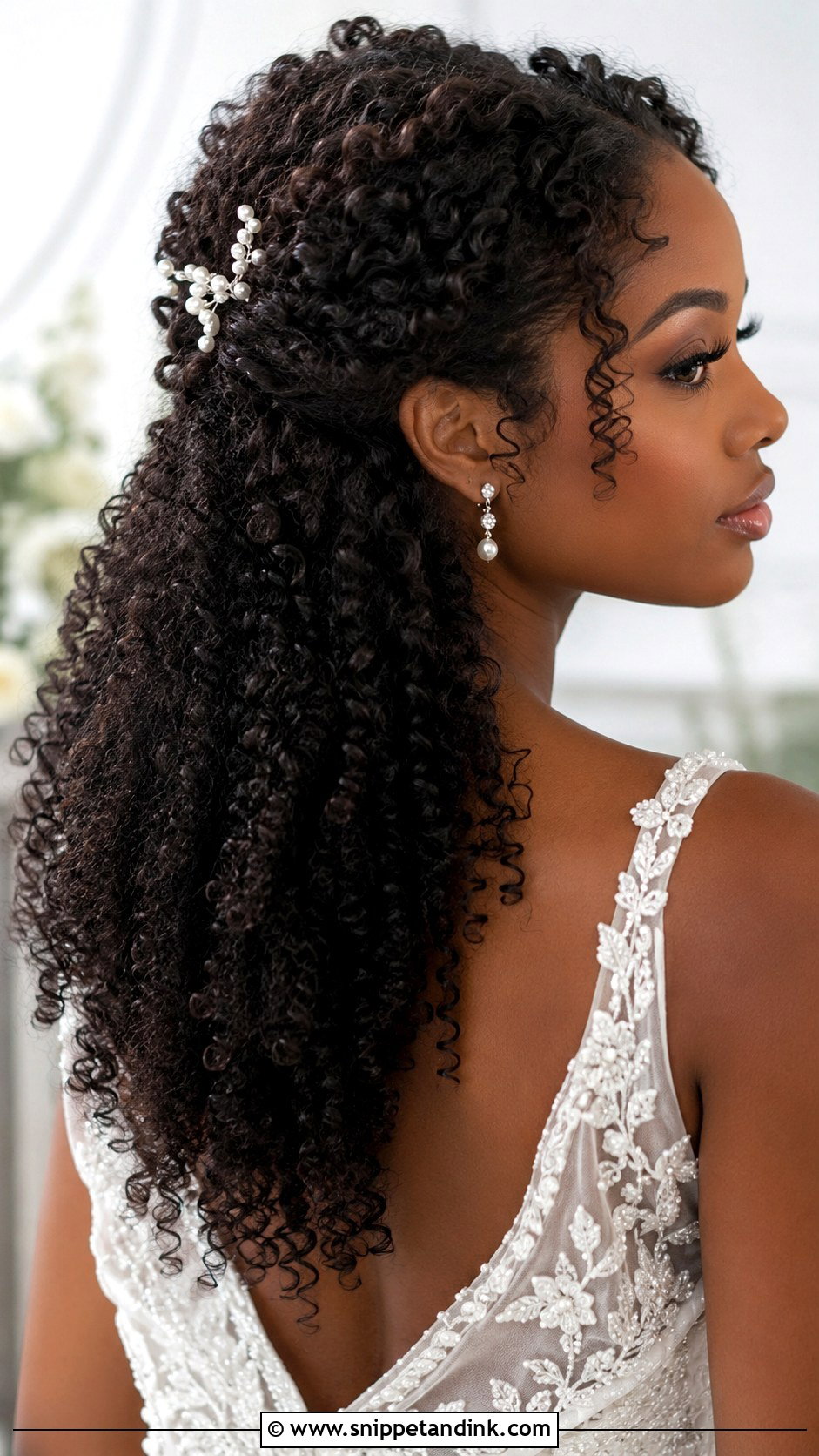 Half Up Hairstyle for Curly Hair - Snippet and Ink - 25 Elegant Half-Up Half-Down Wedding Hair Ideas