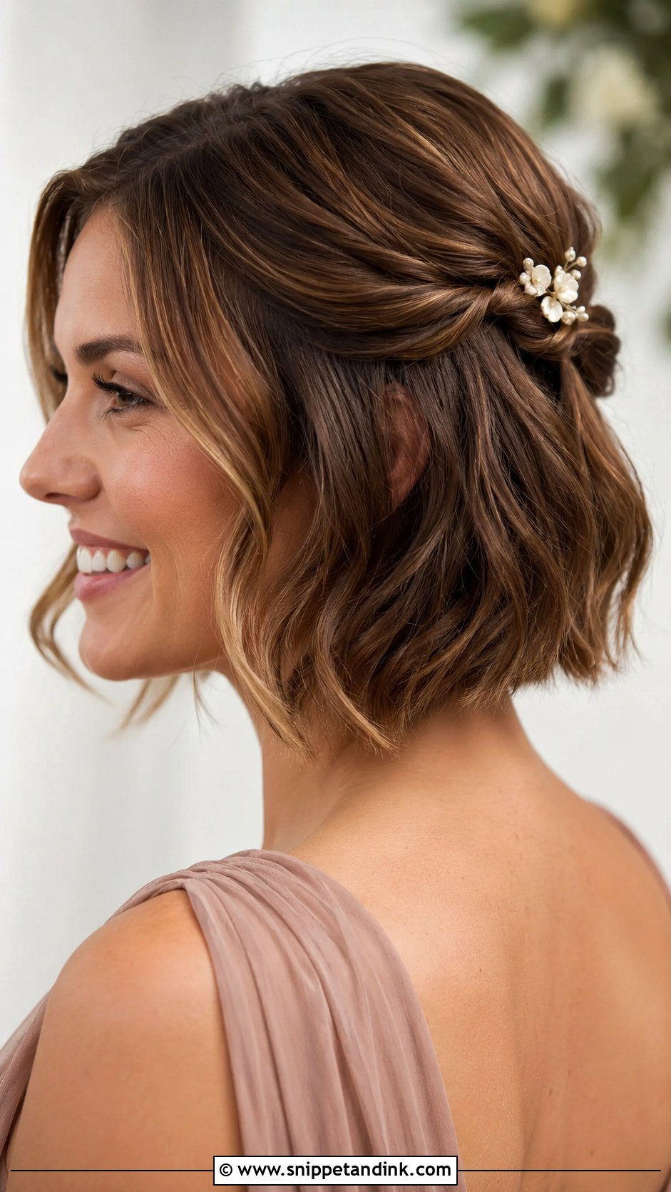 Half Up Hairstyle for Short Hair - Snippet and Ink - 25 Elegant Half-Up Half-Down Wedding Hair Ideas