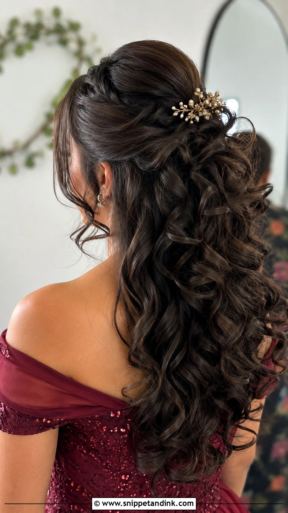 Half Up Hairstyle with Curls - Snippet and Ink - 20 Easy Half-Up Half-Down Hair Wedding Guest Hairstyle Ideas
