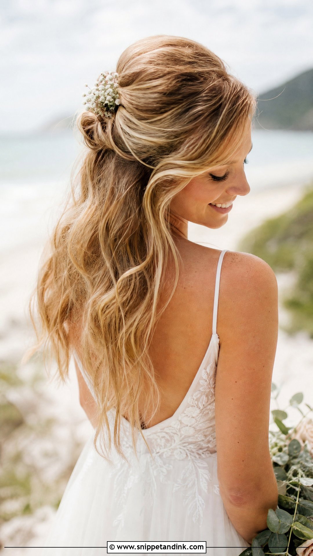 Half Up Half Down Beach Wave Hairstyle - Snippet and Ink - 20 Half-Up Wedding Hairstyles for Long Hair the Bride