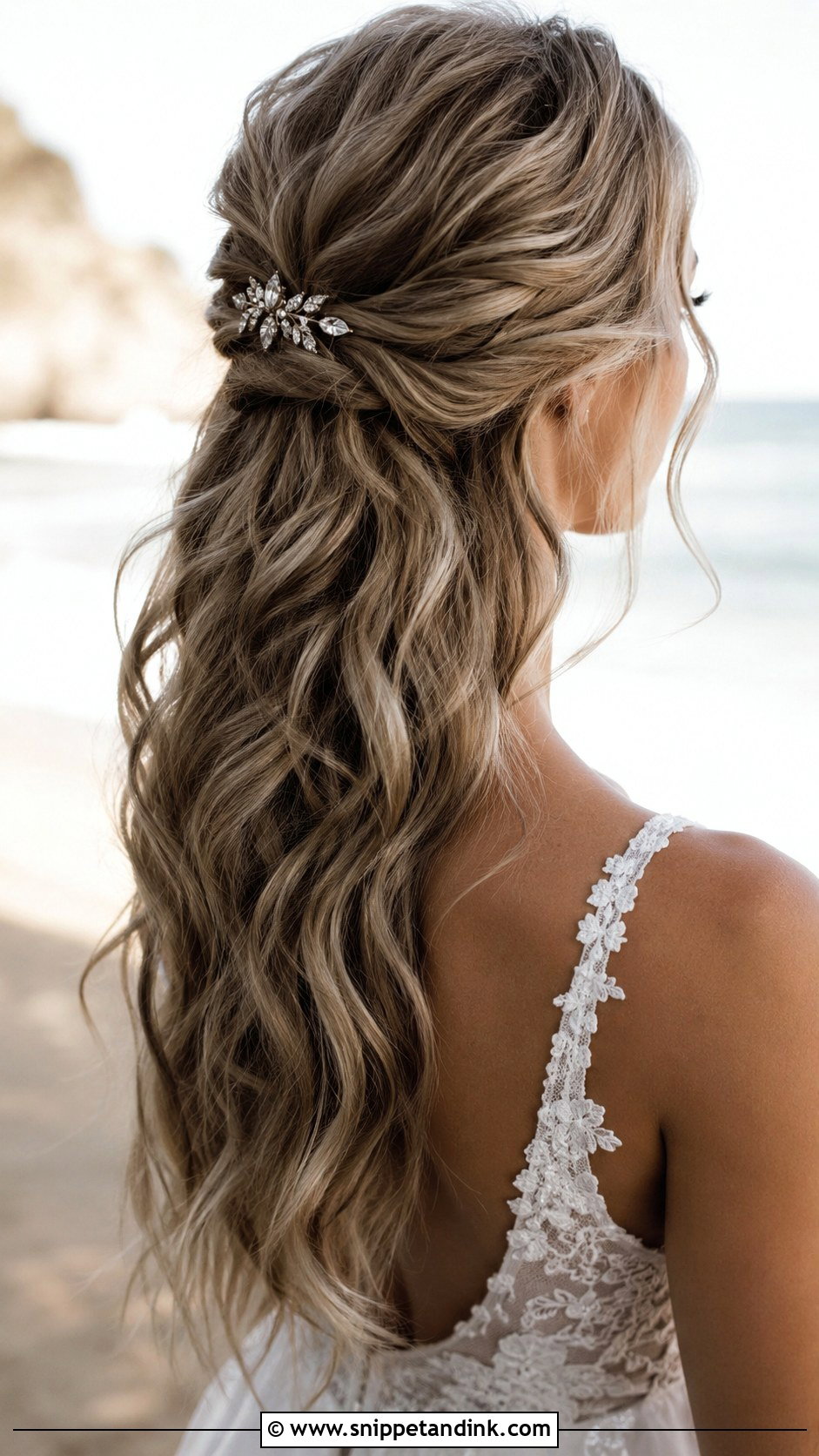 Half Up Half Down Beach Waves for Wedding - Snippet and Ink - 20 Beach Waves Hairstyles for Wedding