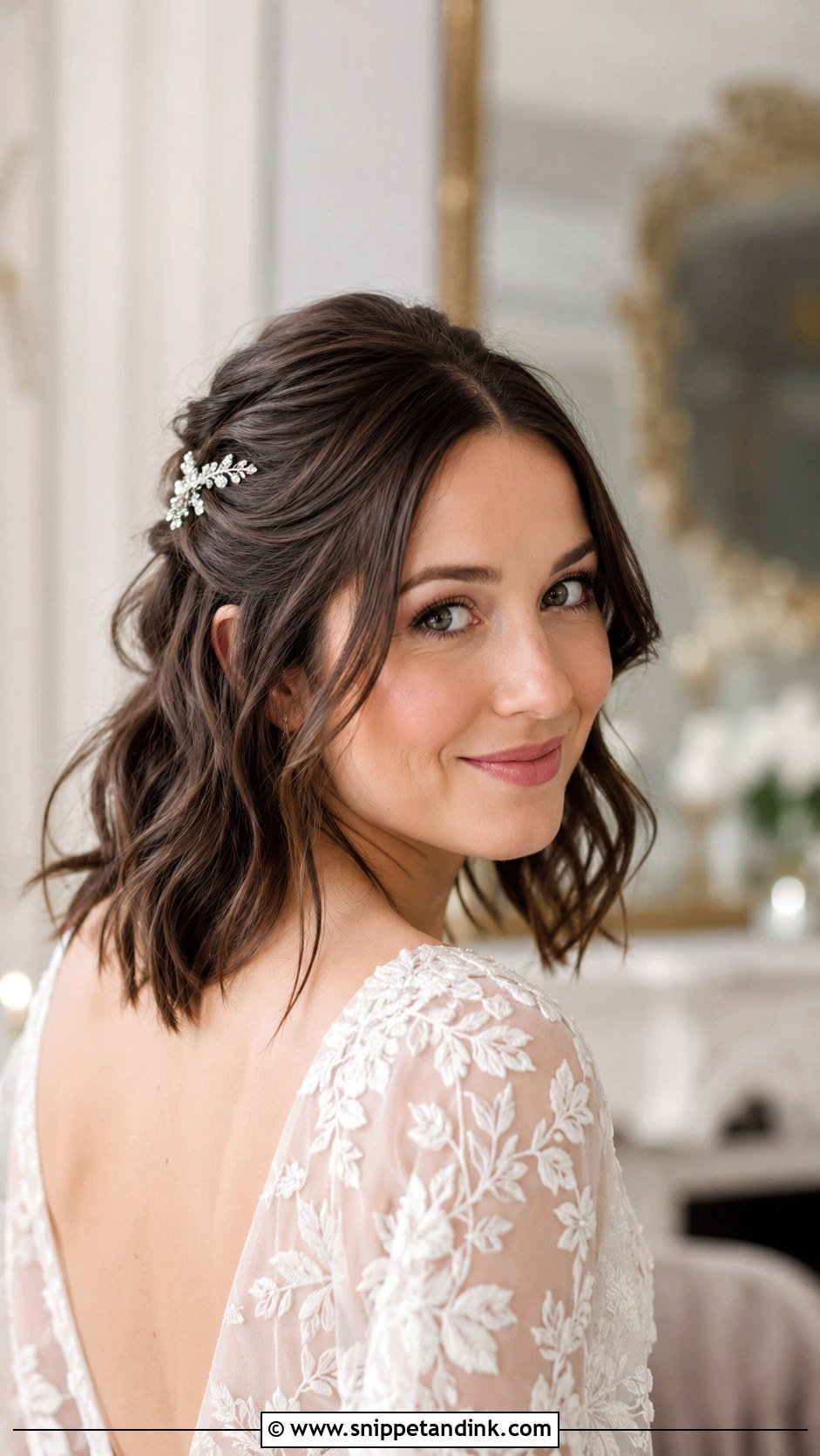 Half Up Half Down Bob - Snippet and Ink - 35 Wedding Hairstyles for Short Hair