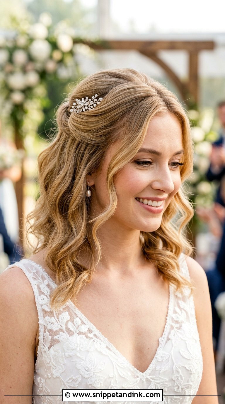 Half Up Half Down Bob - Snippet and Ink - 20 Bridal Hair Short Bob Ideas