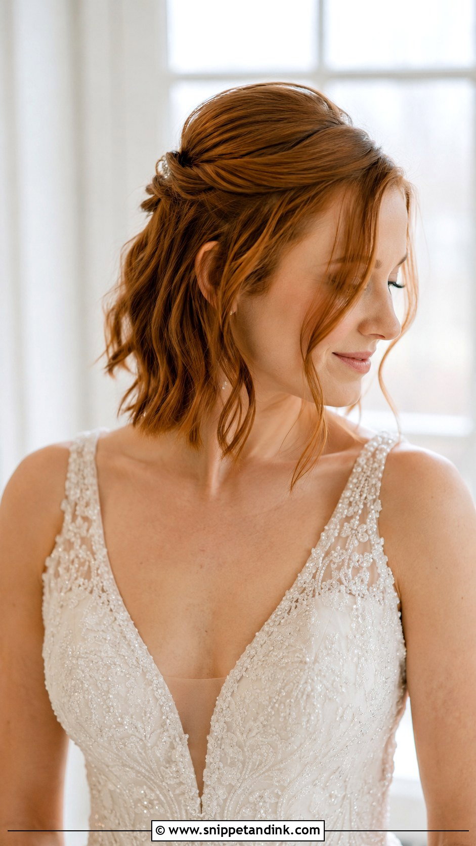 Half Up Half Down Bob - Snippet and Ink - 20 Short Bob Wedding Hair Ideas