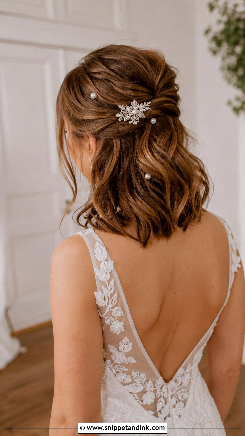 Half Up Half Down Bob - Snippet and Ink - 25 Short Wedding Hairstyle Ideas