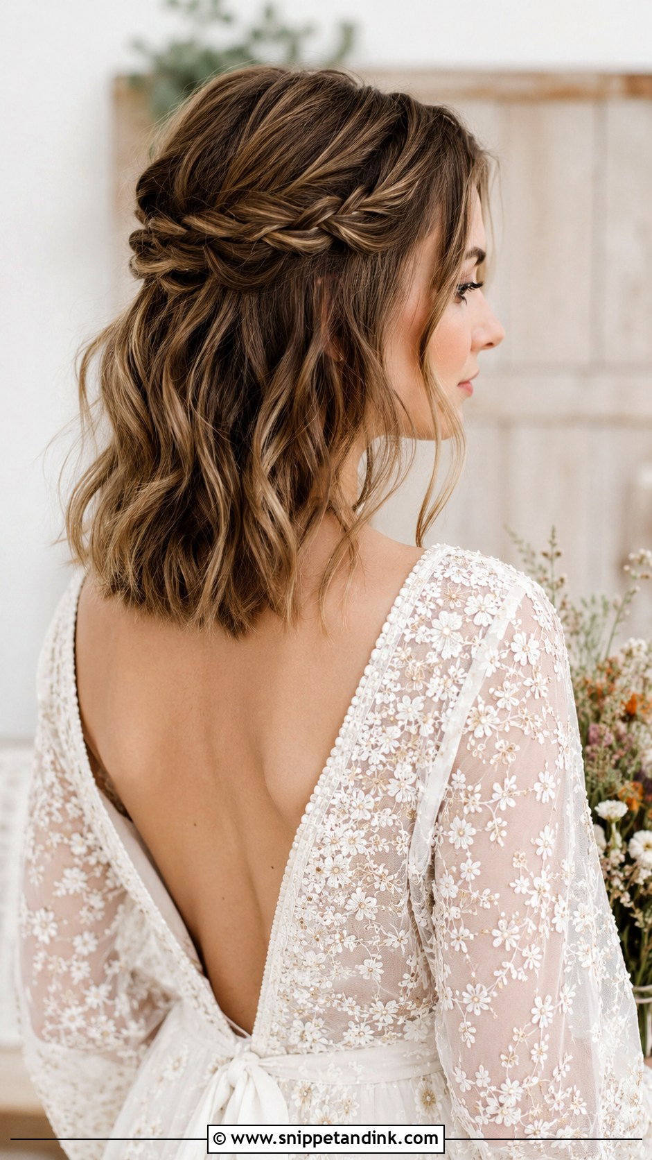 Half Up Half Down Bob With Braid - Snippet and Ink - 25 Bob Wedding Hair Ideas