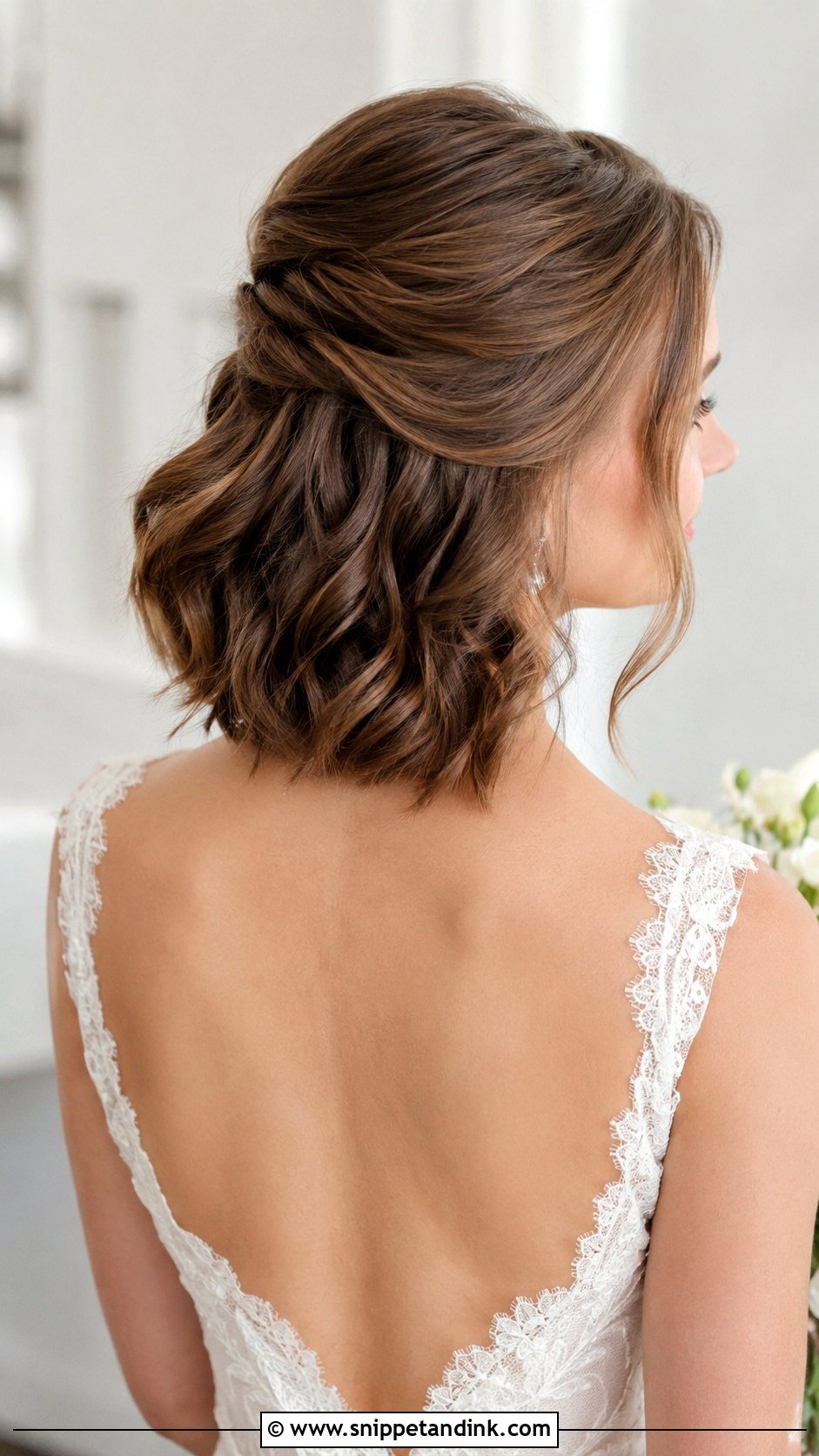 Half Up Half Down Bob With Loose Waves - Snippet and Ink - 30 Short Half-Up Half-Down Wedding Hair Ideas