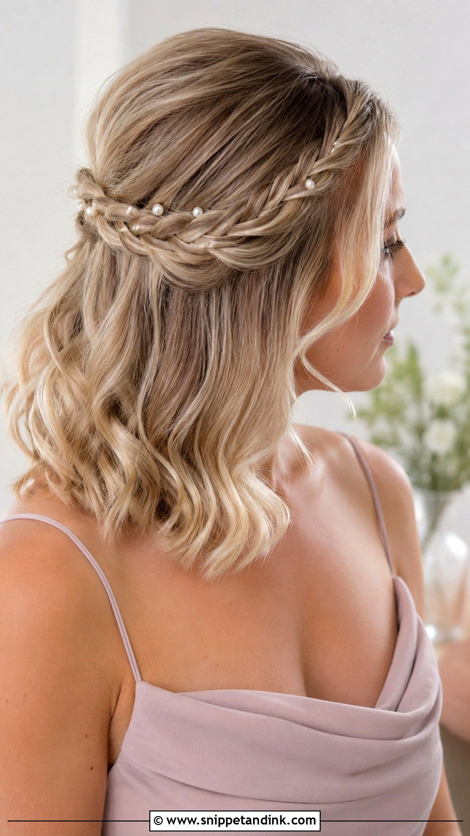 Half Up Half Down Braided Hair With Pins Short Hair - Snippet and Ink - 25 Bridesmaid Hairstyles Half Up Half Down Braid Short Hair