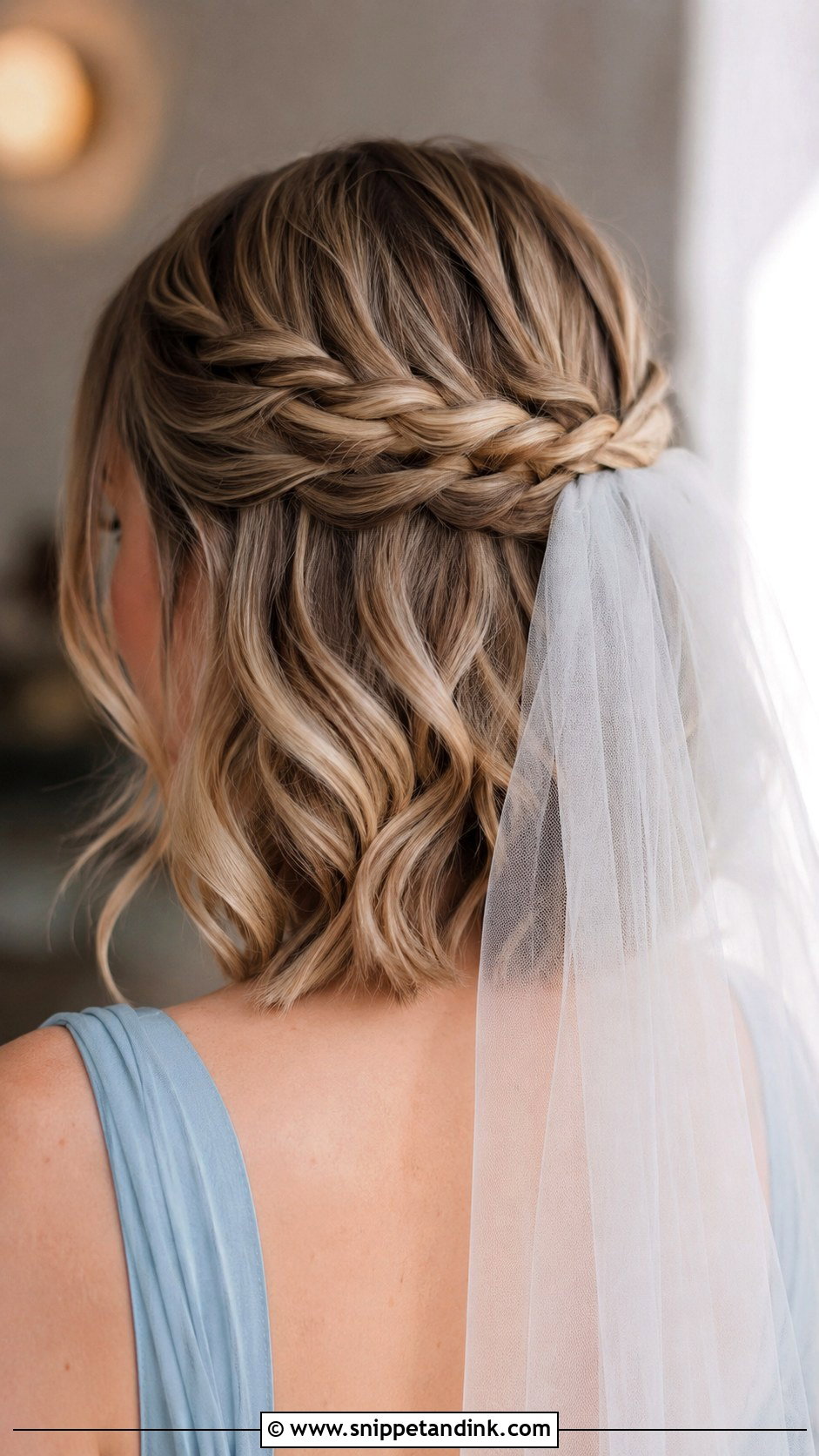 Half Up Half Down Braided Hair With Veil Short Hair - Snippet and Ink - 25 Bridesmaid Hairstyles Half Up Half Down Braid Short Hair