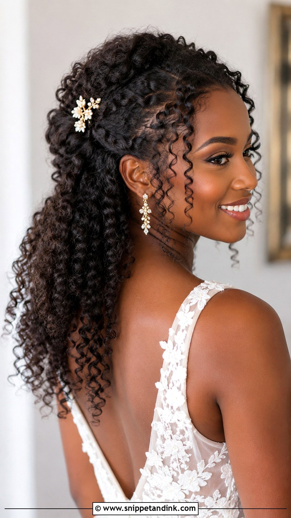 Half Up Half Down Bridal Hair For Curly Hair - Snippet and Ink - 15 Half-Up Half-Down Bridal Hair Styles