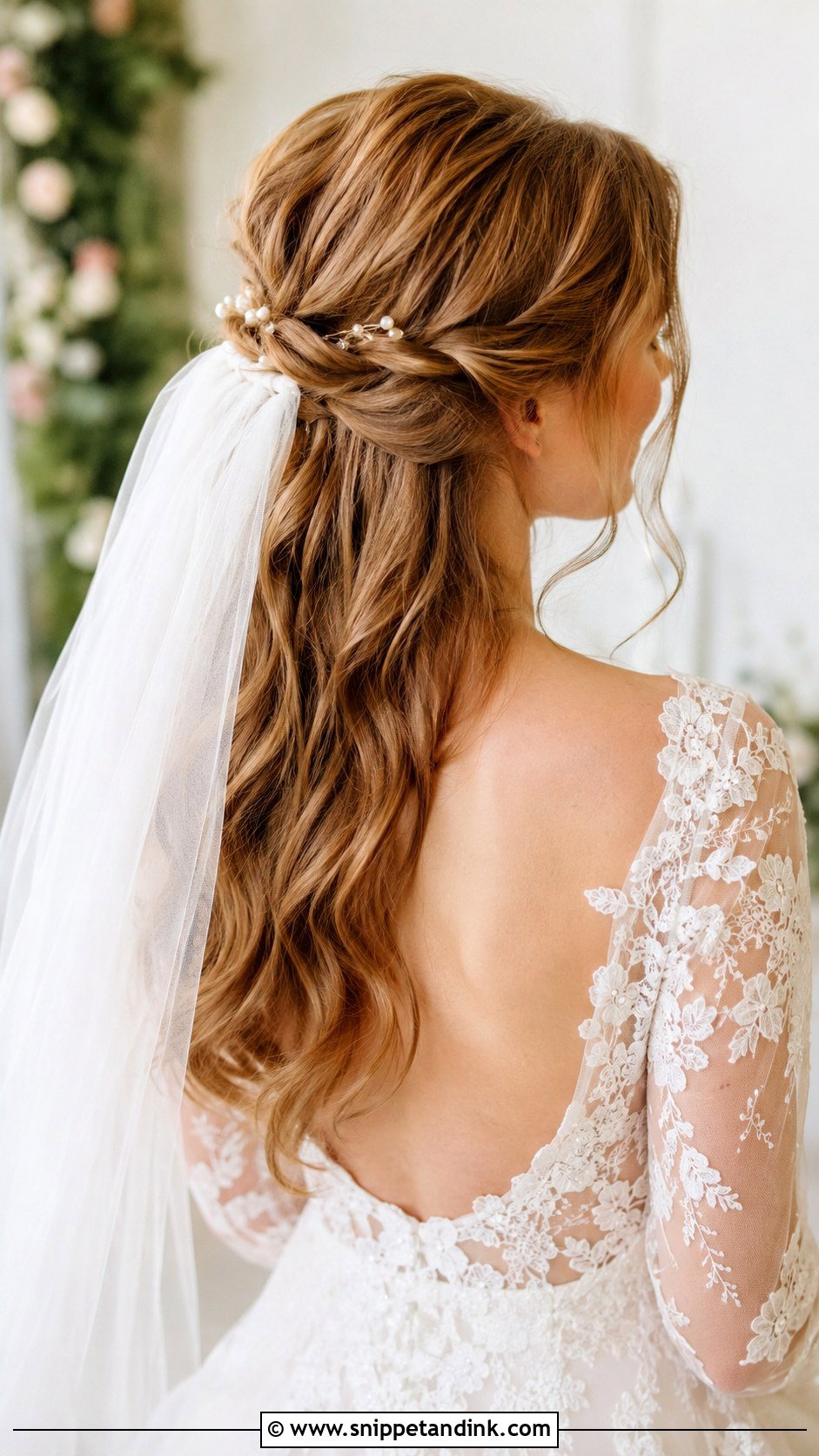 Half Up Half Down Bridal Hair With Braid - Snippet and Ink - 25 Long Bridal Hair Down Ideas