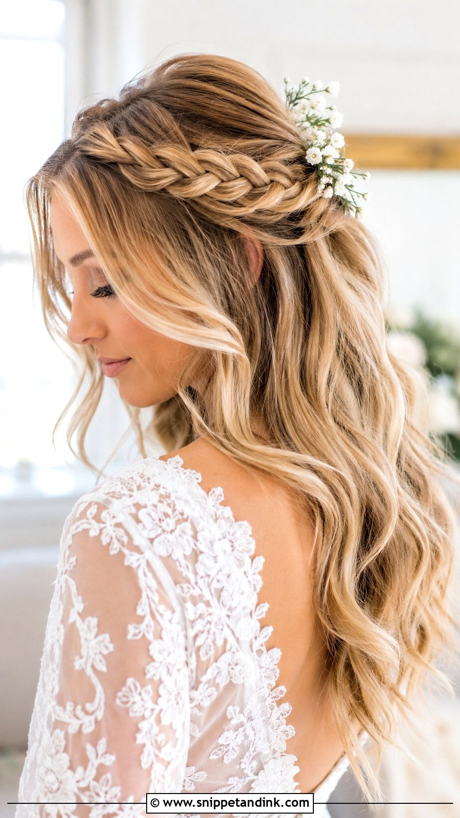 Half Up Half Down Bridal Hair With Braided Crown - Snippet and Ink - 15 Half-Up Half-Down Bridal Hair Styles