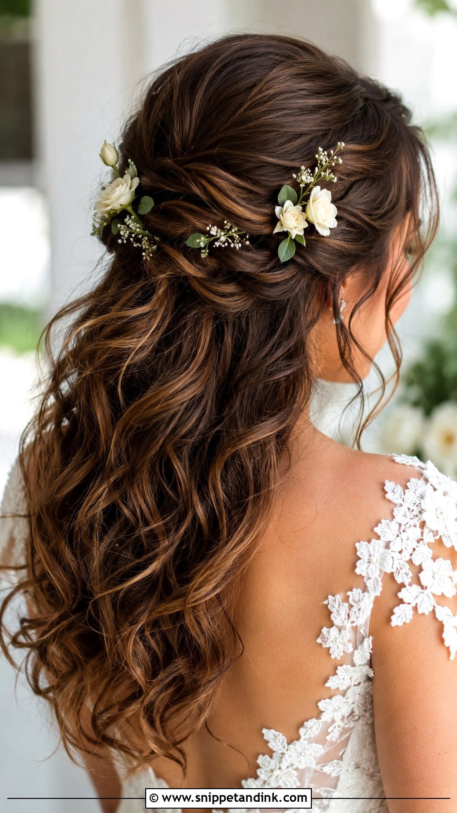 Half Up Half Down Bridal Hair With Floral Pins - Snippet and Ink - 15 Half-Up Half-Down Bridal Hair Styles
