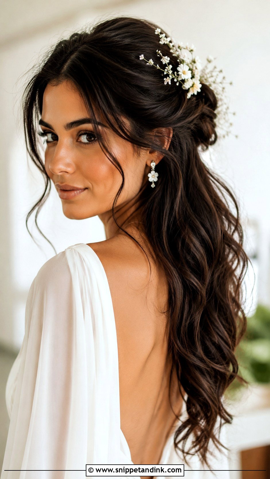Half Up Half Down Bridal Hair With Flowers - Snippet and Ink - 15 Half-Up Half-Down Bridal Hairstyle Ideas