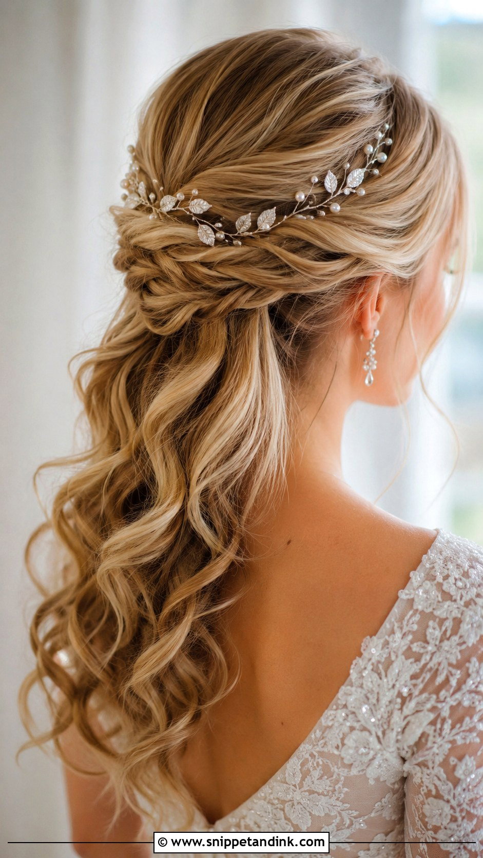 Half Up Half Down Bridal Hair With Hair Vine - Snippet and Ink - 15 Half-Up Half-Down Bridal Hairstyle Ideas