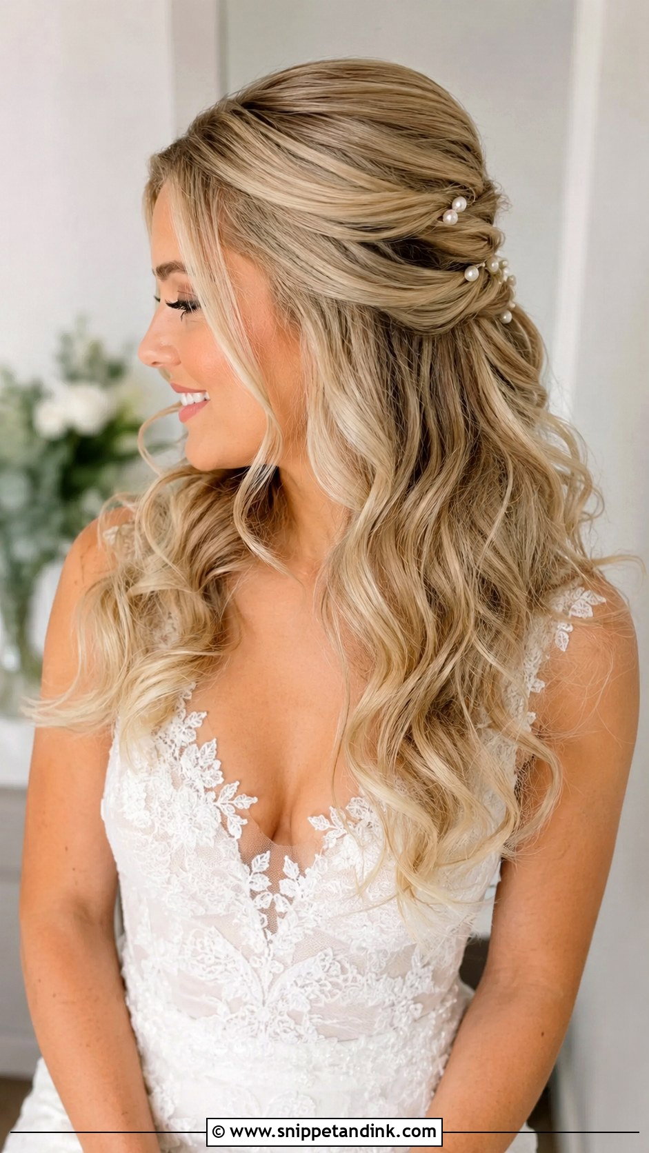 Half Up Half Down Bridal Hair With Loose Curls - Snippet and Ink - 15 Half-Up Half-Down Bridal Hair Styles