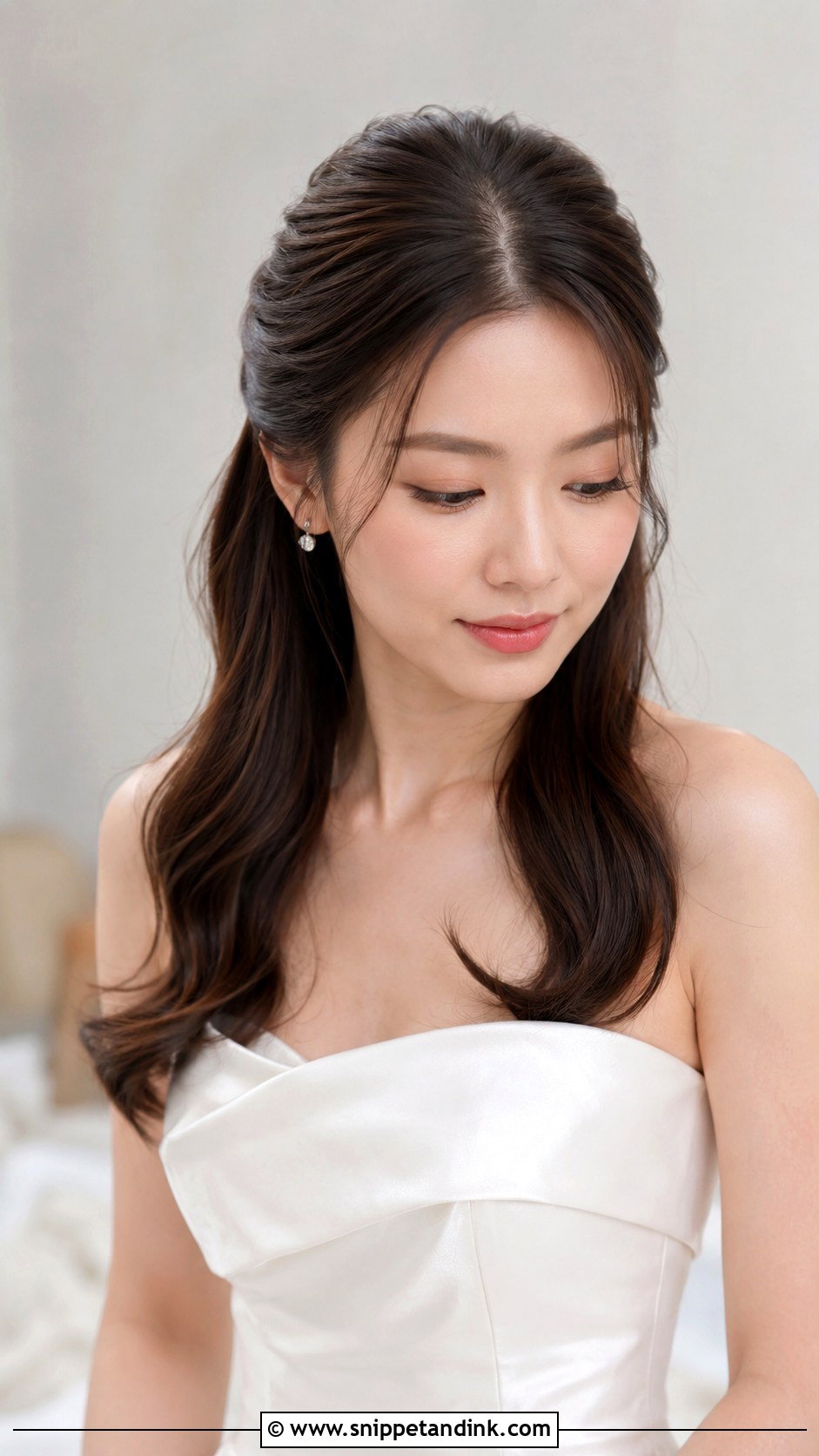 Half Up Half Down Bridal Hair With Middle Part - Snippet and Ink - 15 Half-Up Half-Down Bridal Hairstyle Ideas