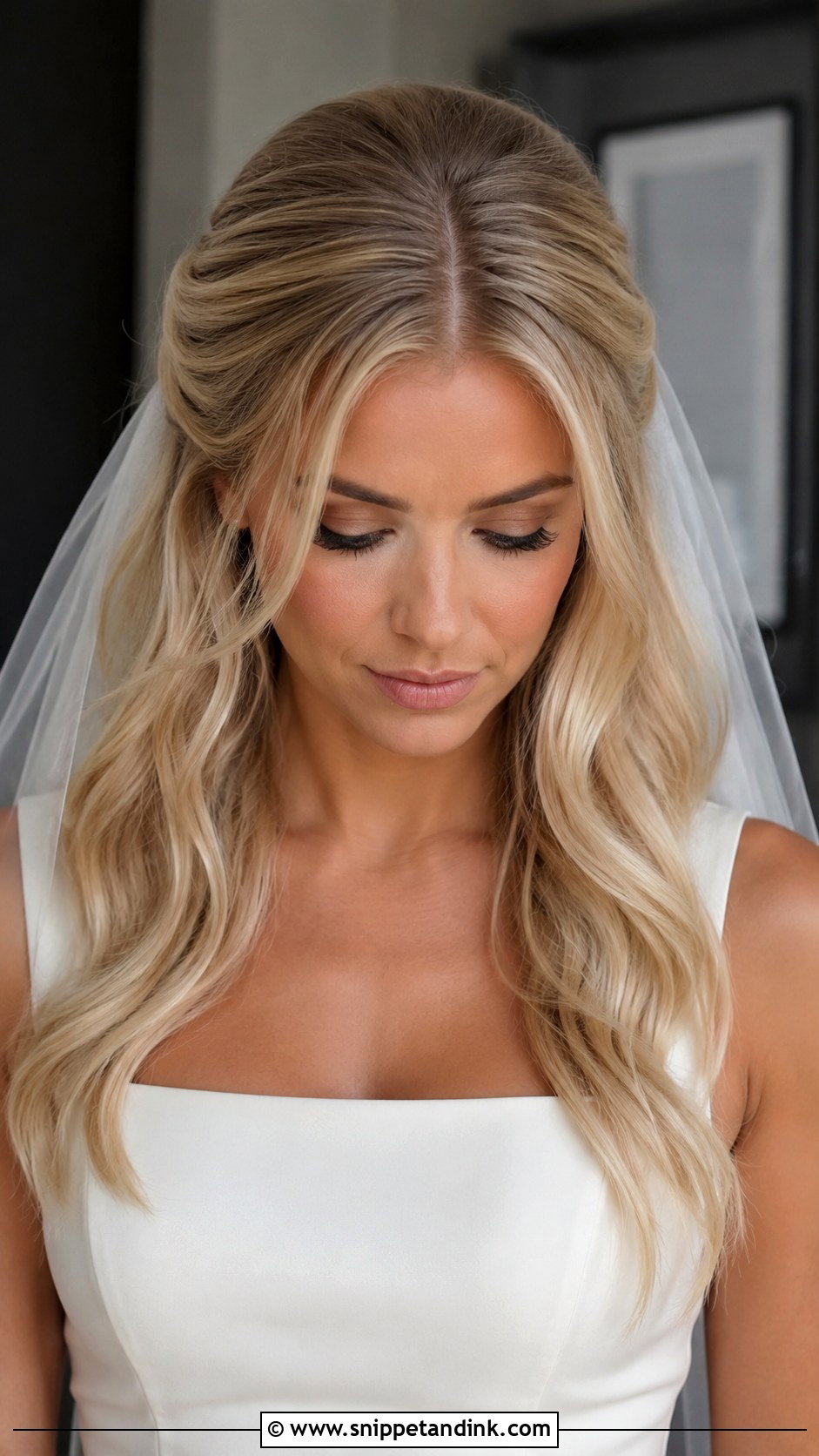 Half Up Half Down Bridal Hair With Middle Part - Snippet and Ink - 15 Half-Up Half-Down Bridal Hair Styles