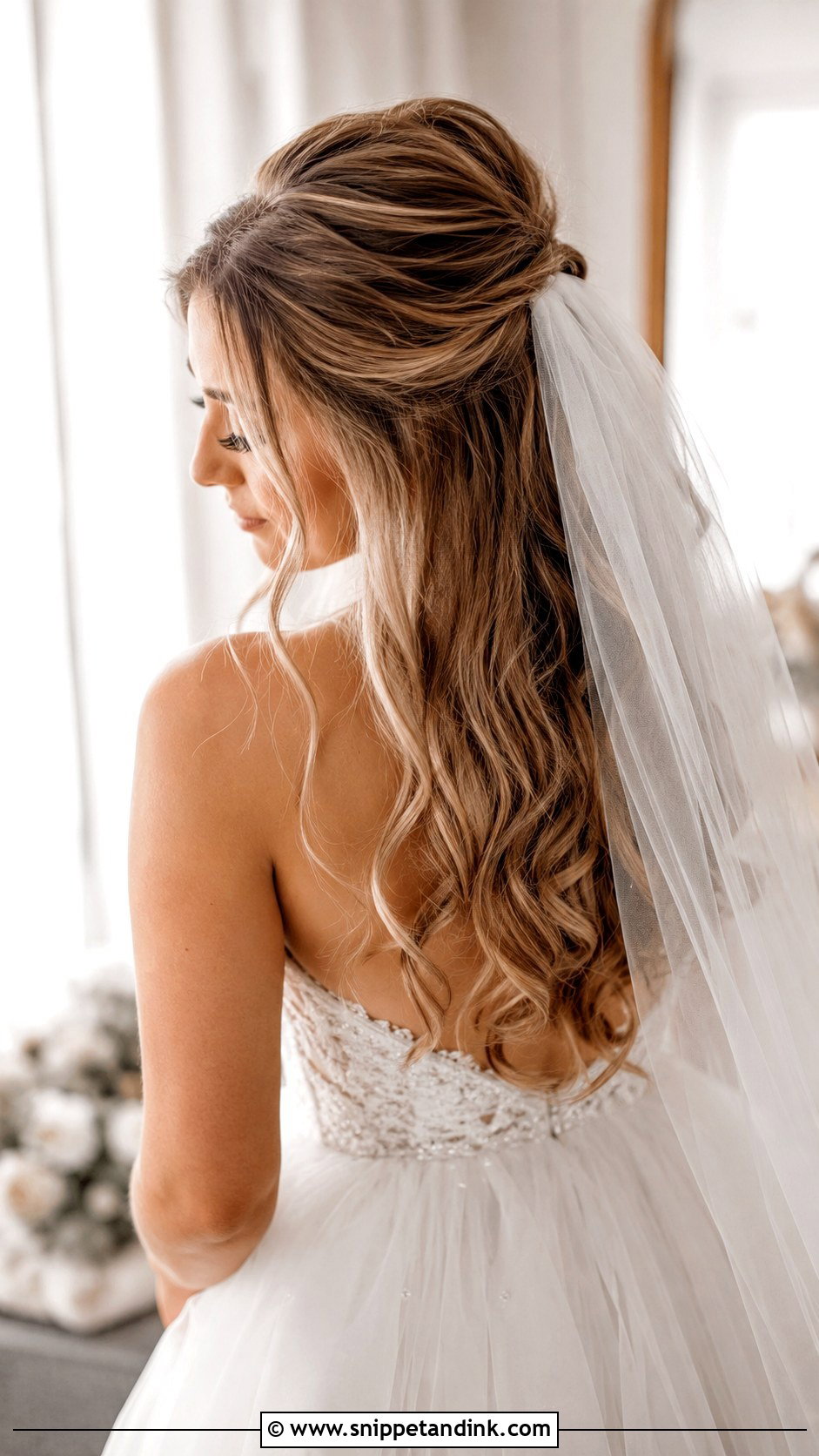 Half Up Half Down Bridal Hair With Veil - Snippet and Ink - 15 Half-Up Half-Down Bridal Hair Styles