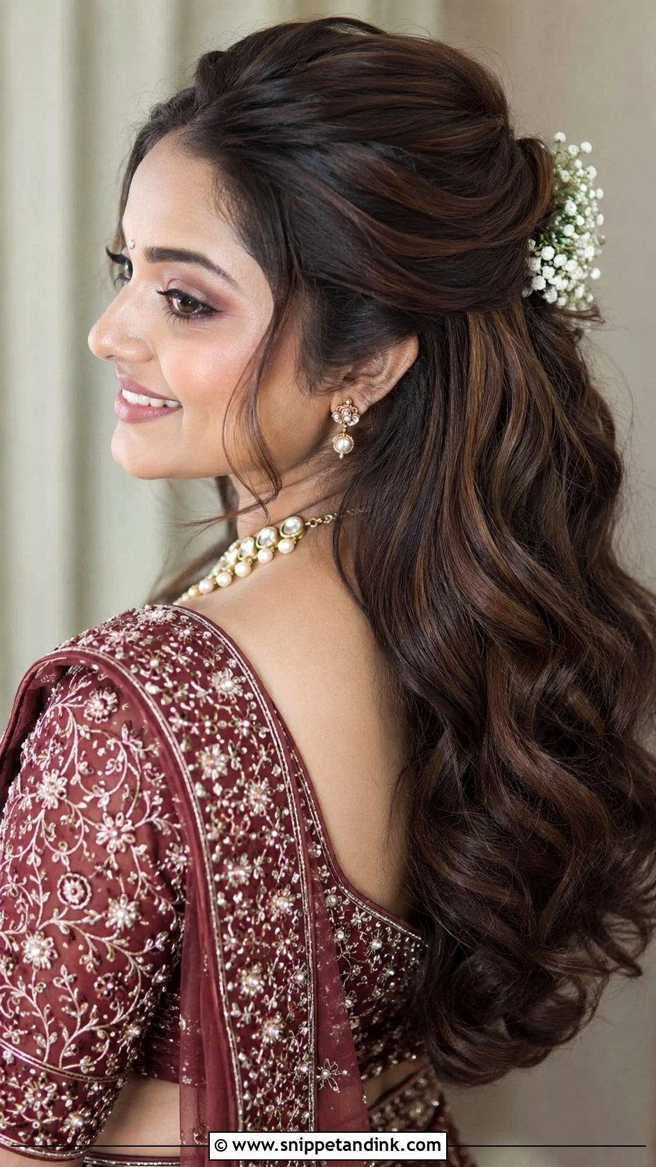 Half Up Half Down Bridal Hairstyle - Snippet and Ink - 20 Indian Open Hair Bridal Look Ideas