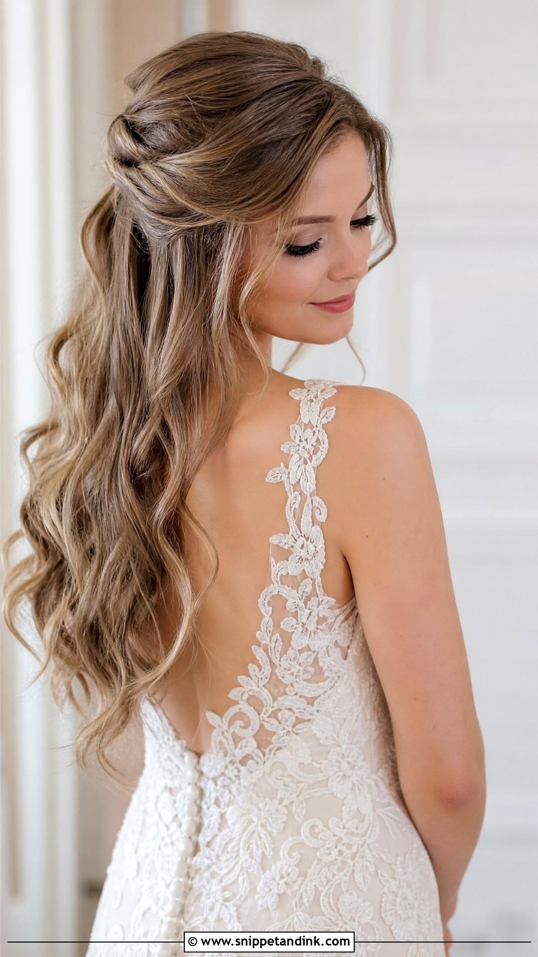 Half Up Half Down Bridal Hairstyle - Snippet and Ink - 20 Shoulder Length Bridal Hairstyles
