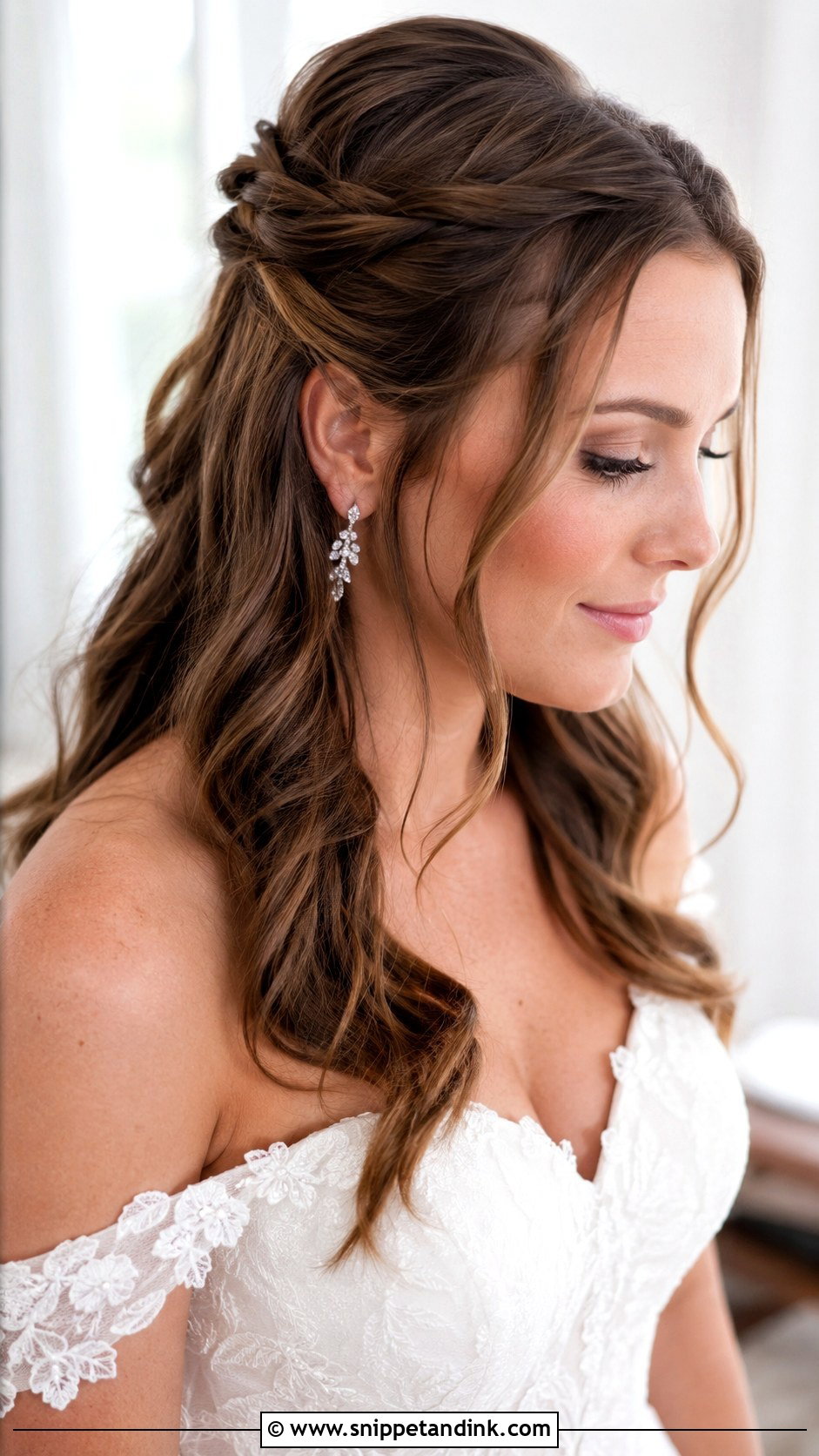 Half Up Half Down Bridal Hairstyle - Snippet and Ink - 30 Hairstyle for Bride Ideas