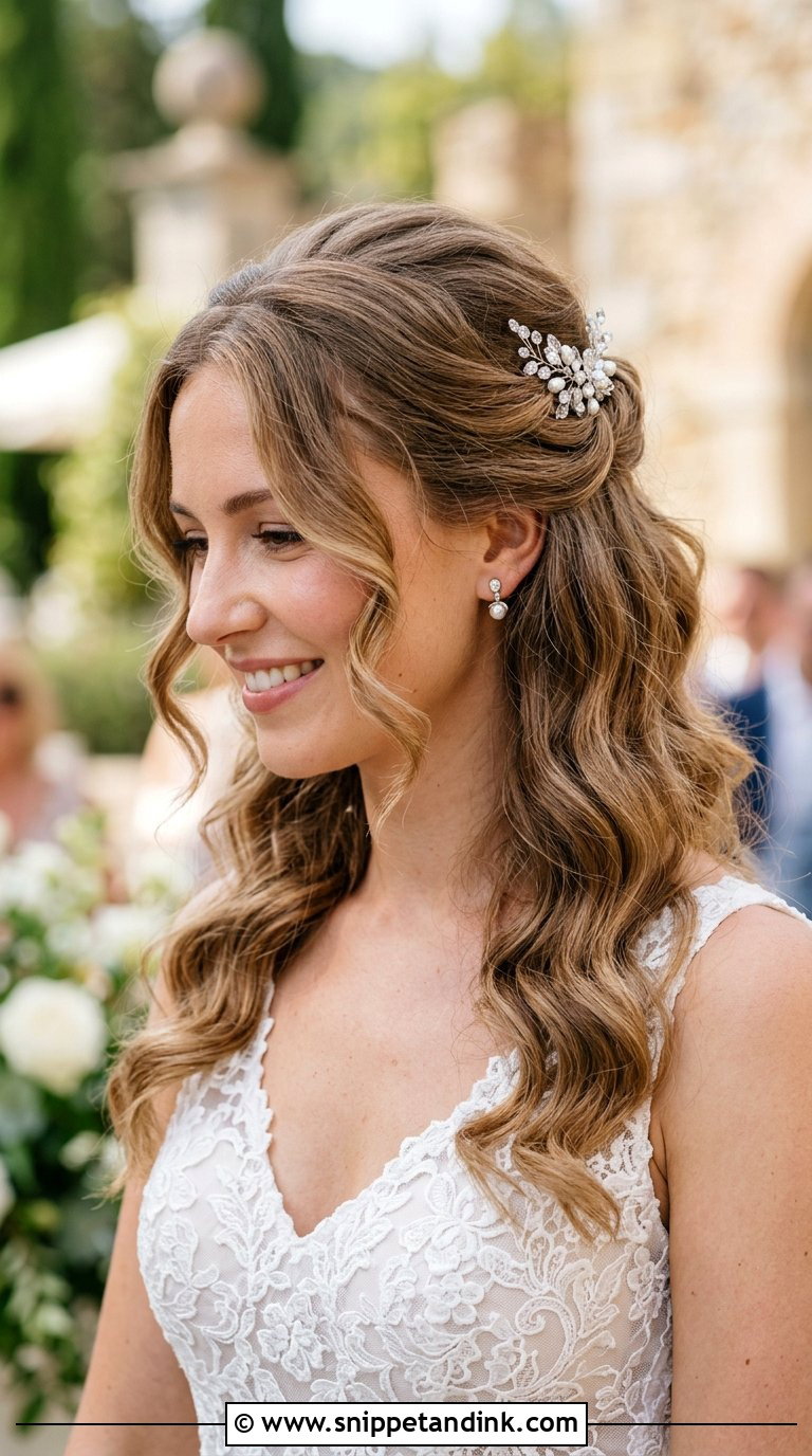 Half Up Half Down Bridal Hairstyle - Snippet and Ink - 20 Bridal Hairstyles Front View