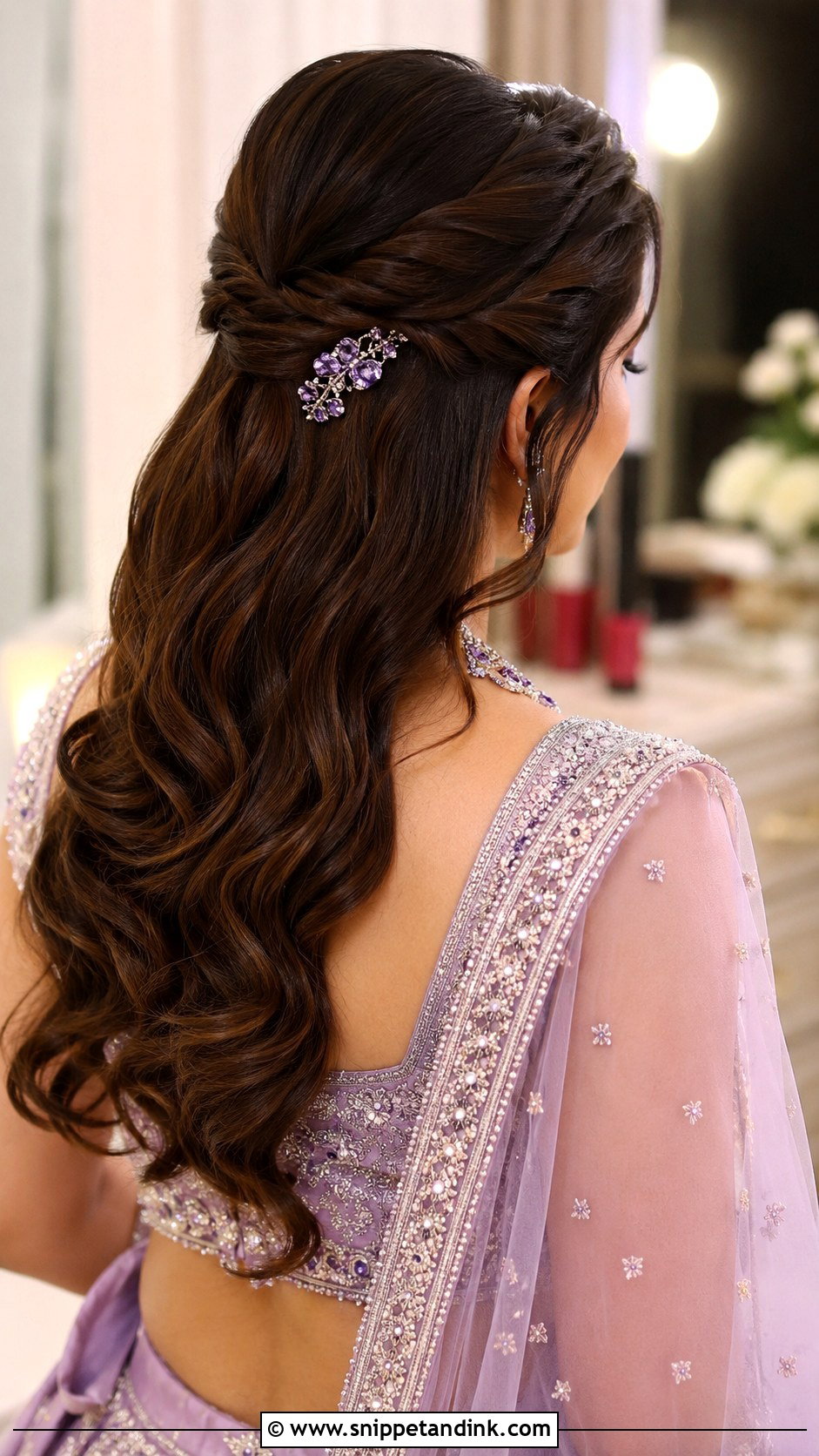 Half Up Half Down Bridal Hairstyle With Dupatta - Snippet and Ink - 20 Indian Bridal Hairstyles with Dupatta