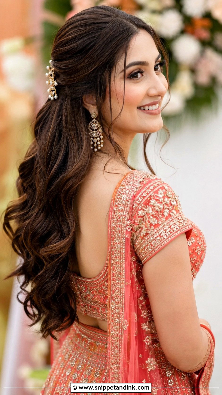 Half Up Half Down Bridal Look - Snippet and Ink - 30 Indian Hairstyles for Weddings