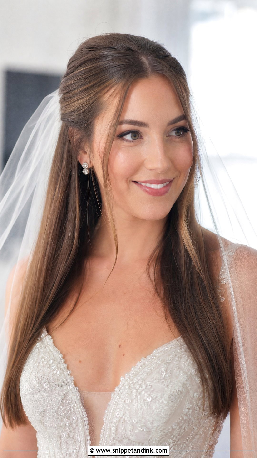 Half Up Half Down Bridal Look - Snippet and Ink - 30 Straight Hair Wedding Styles