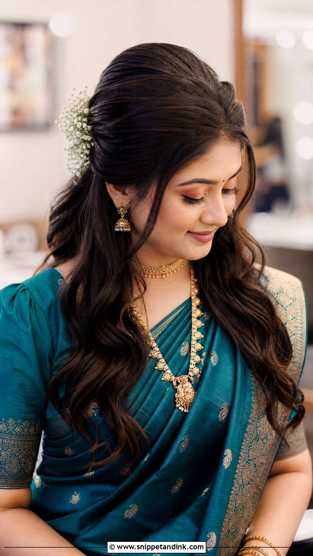 Half Up Half Down Bridal Look - Snippet and Ink - 20 Bridal Muhurtham Hairstyle Ideas