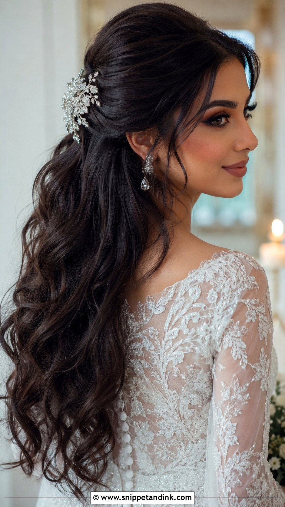 Half Up Half Down Bridal Style - Snippet and Ink - 20 Arab Wedding Hairstyles