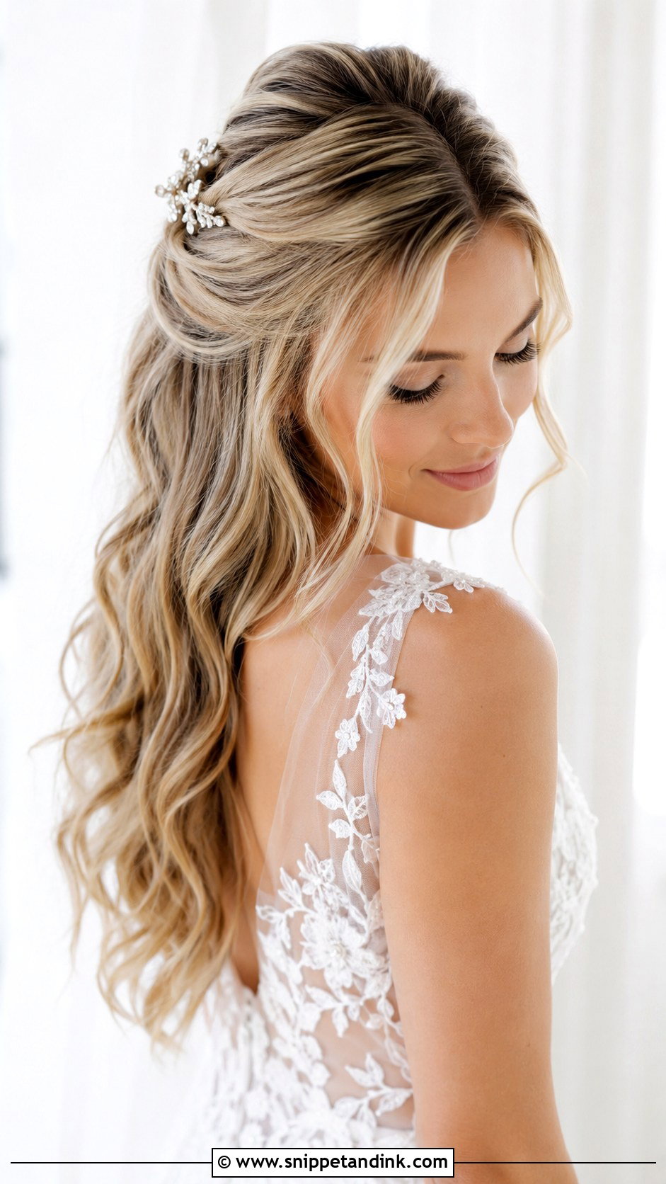 Half Up Half Down Bridal Style - Snippet and Ink - 25 Glam Bridal Hair Updo Ideas