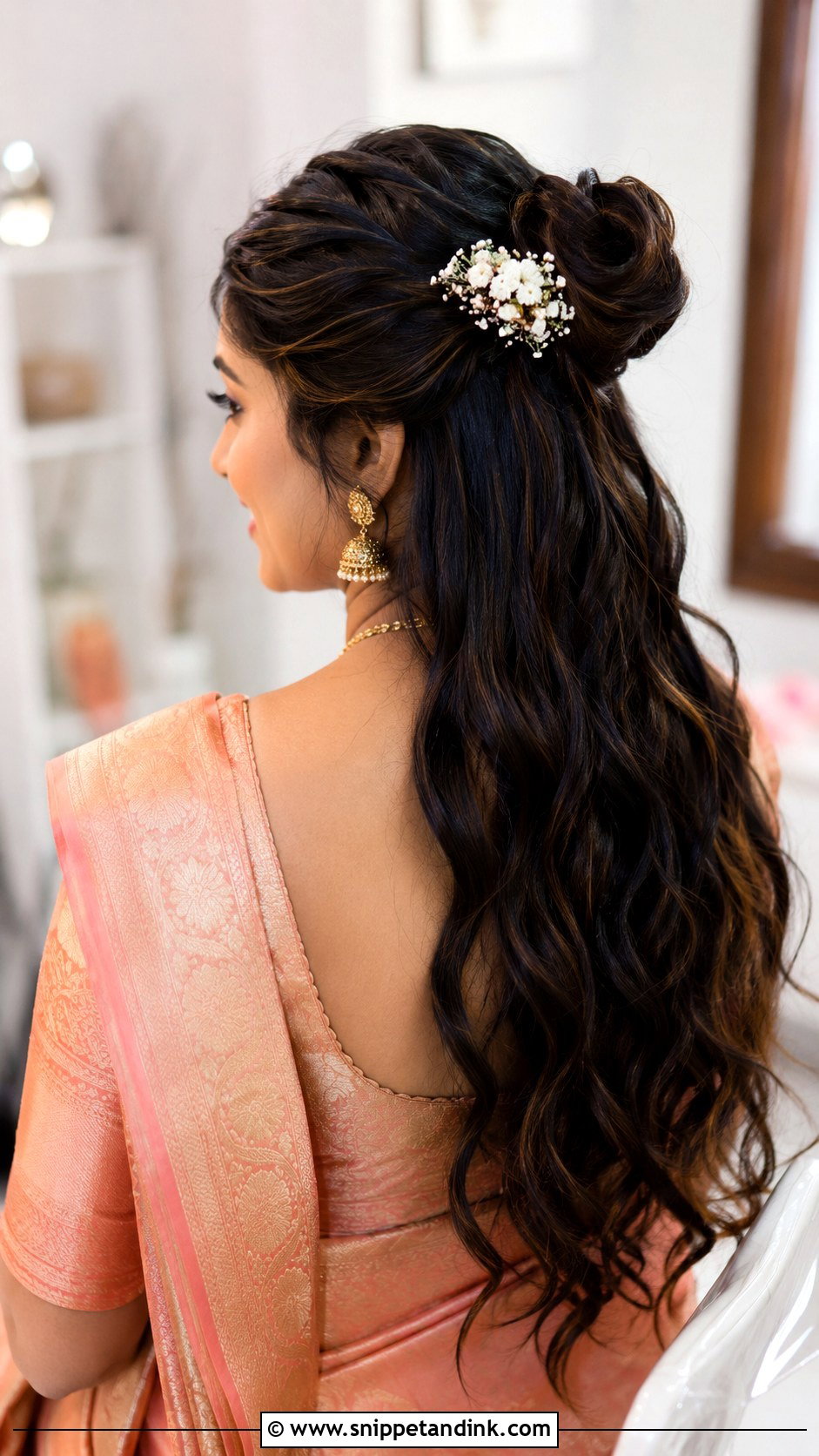 Half Up Half Down Bridal Style - Snippet and Ink - 25 Tamil Bride Hairstyle Ideas