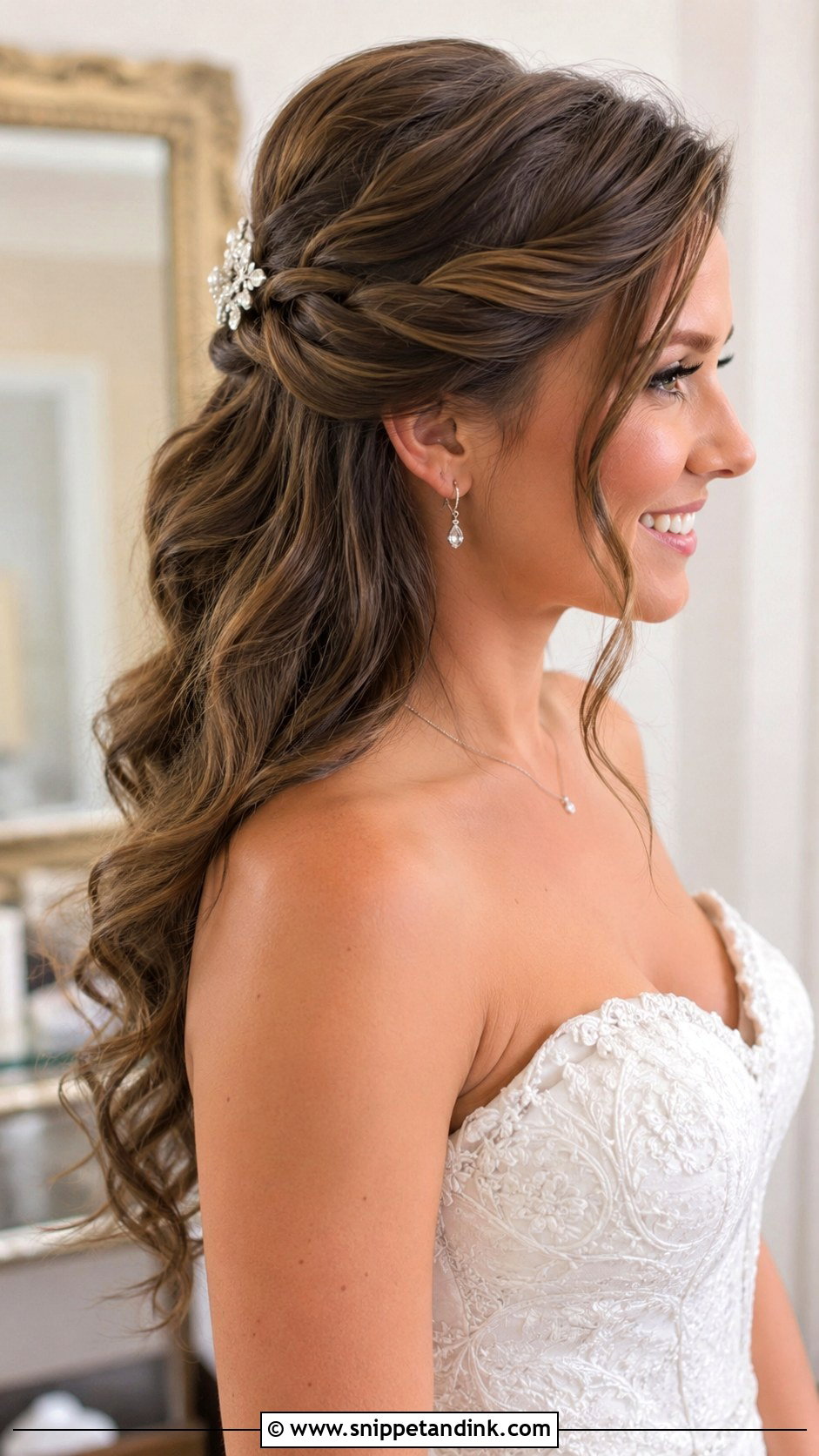 Half Up Half Down Bridal Style - Snippet and Ink - 25 Wedding Upstyles