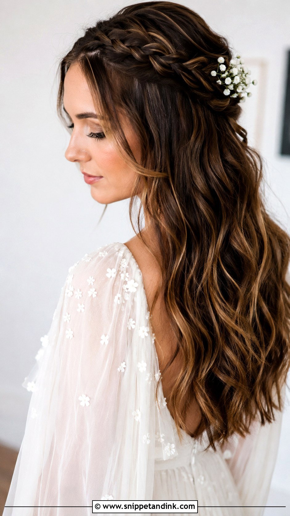 Half Up Half Down Bridal Style With Braid - Snippet and Ink - 25 Short Hair Half-Up Half-Down Wedding Hairstyles