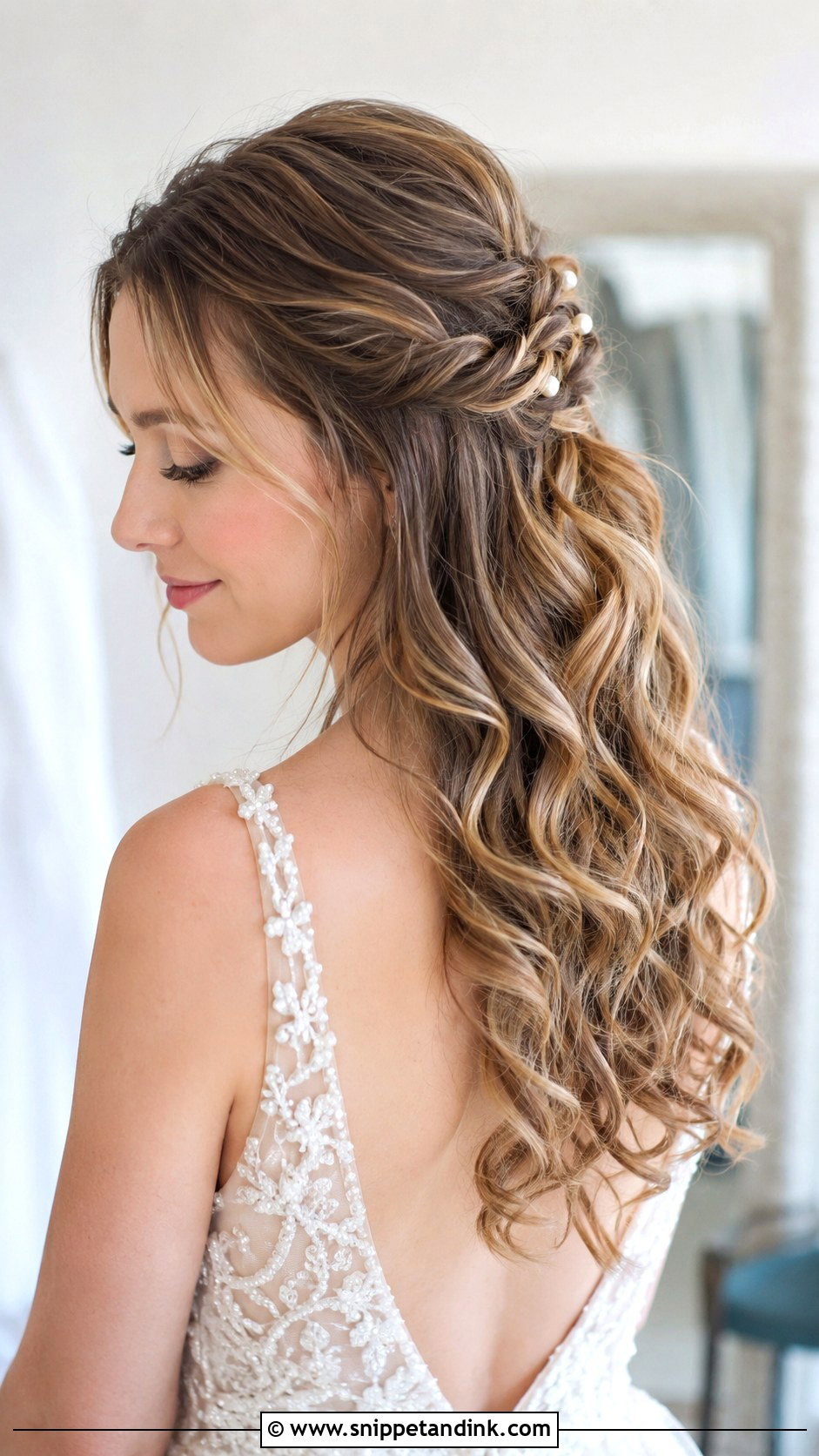 Half Up Half Down Bridal Style With Curls - Snippet and Ink - 25 Wedding Hairstyles for Long Hair Down