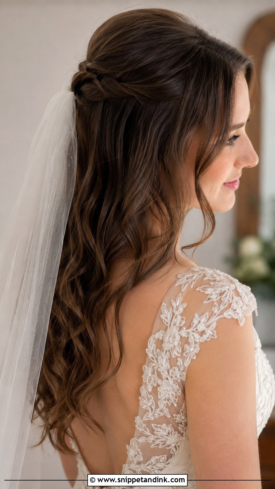Half Up Half Down Bridal Updo With Veil - Snippet and Ink - 25 Elegant Half-Up Half-Down Wedding Hairstyles