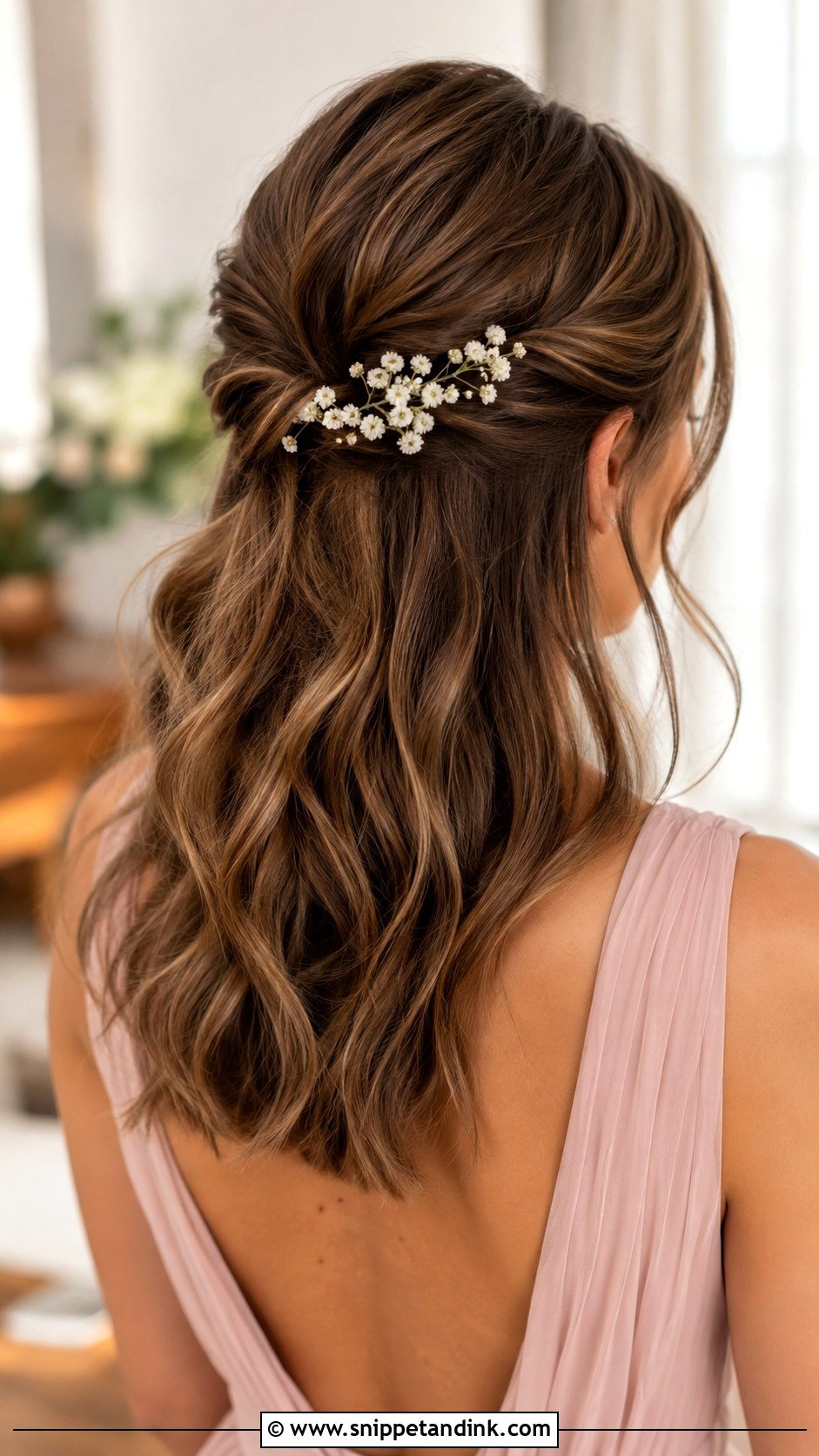 Half Up Half Down Bridesmaid Floral Hair - Snippet and Ink - 20 Bridesmaid Hairstyles Half Up Half Down Medium Length