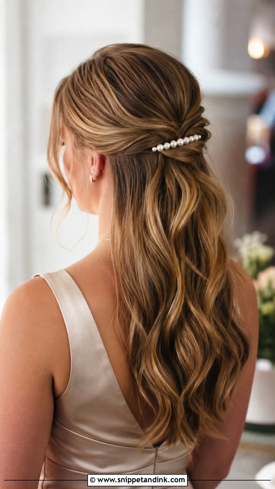 Half Up Half Down Bridesmaid Hair With A Barrette - Snippet and Ink - 35 Half Up Half Down Bridesmaid Hair Ideas
