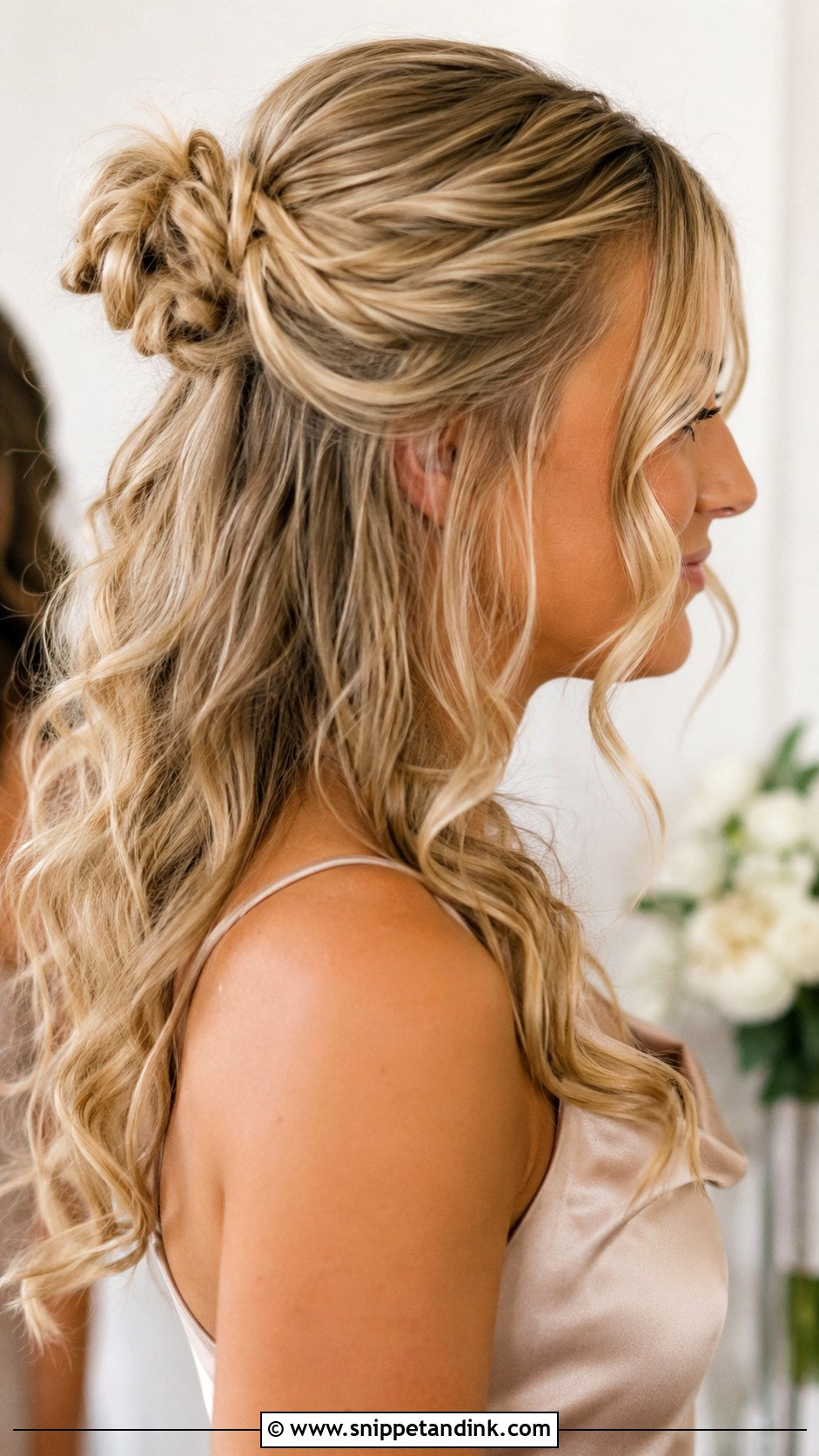 Half Up Half Down Bridesmaid Hair With A Bun - Snippet and Ink - 30 Bridesmaids Half Up Half Down Hairstyles