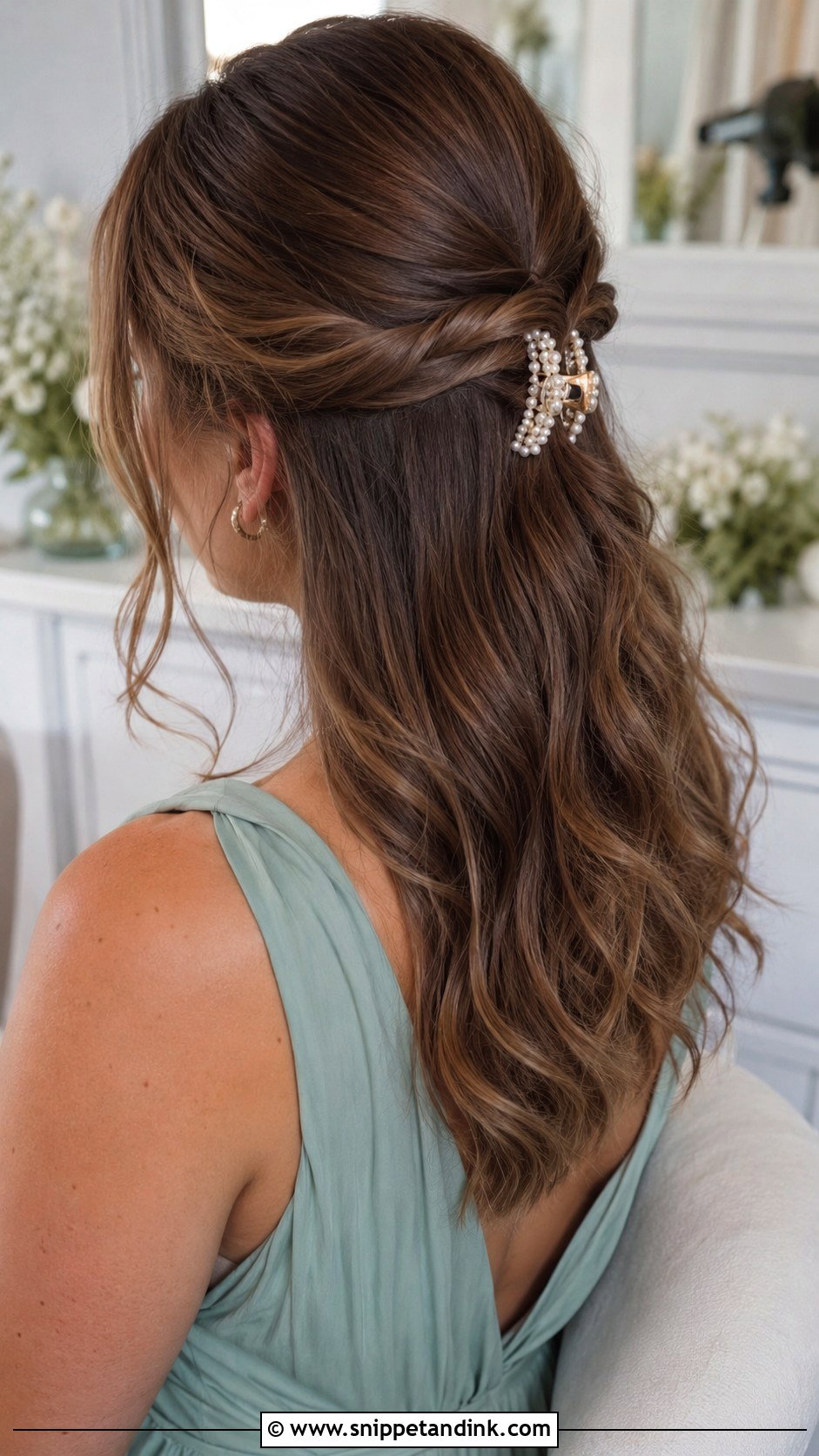 Half Up Half Down Bridesmaid Hair With A Claw Clip - Snippet and Ink - 35 Half Up Half Down Bridesmaid Hair Ideas