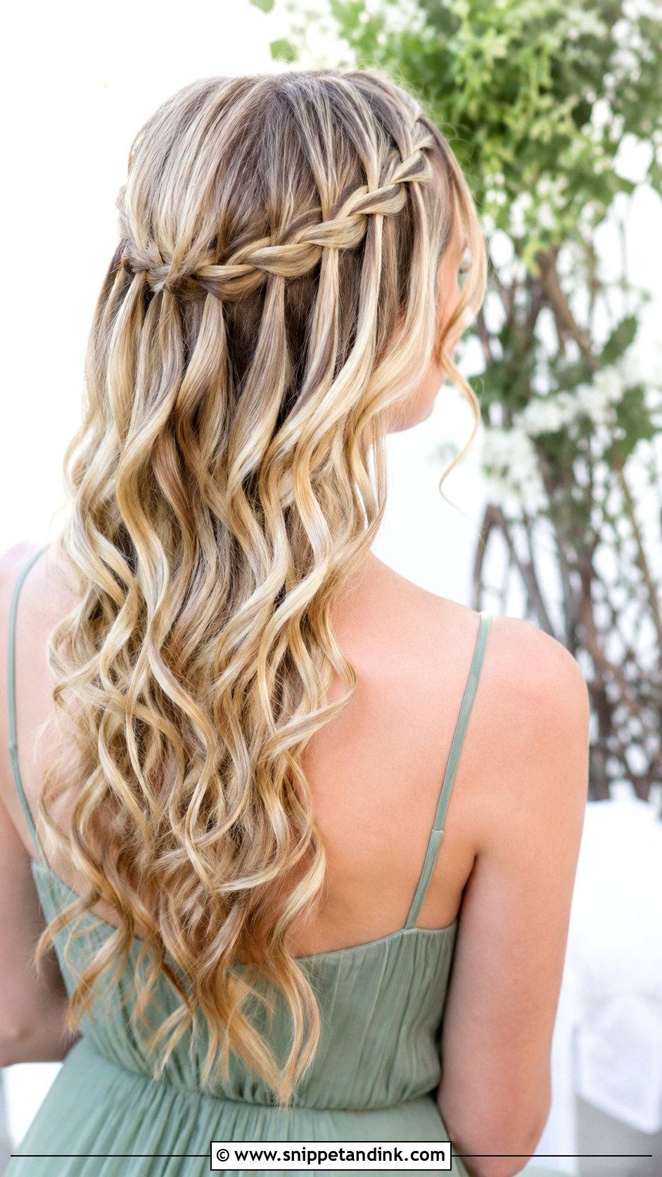 Half Up Half Down Bridesmaid Hair With A Waterfall Braid - Snippet and Ink - 35 Half Up Half Down Bridesmaid Hair Ideas