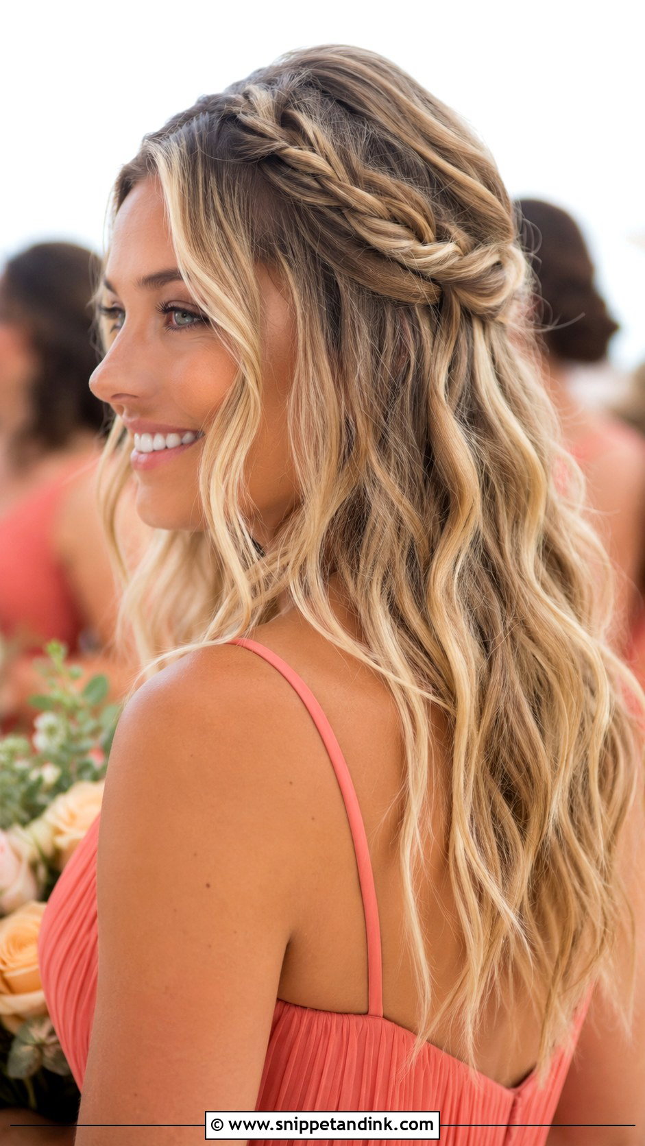 Half Up Half Down Bridesmaid Hair With Beach Waves - Snippet and Ink - 30 Bridesmaids Half Up Half Down Hairstyles
