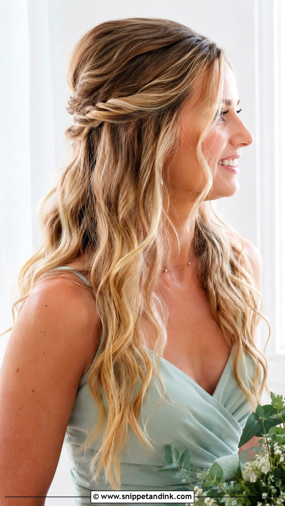 Half Up Half Down Bridesmaid Hair With Beach Waves - Snippet and Ink - 20 Bridesmaid Hair Styles Half Up Half Down