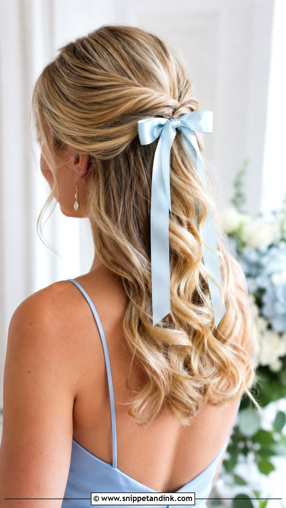 Half Up Half Down Bridesmaid Hair With Bow - Snippet and Ink - 25 Half Up Half Down Wedding Hair Bridesmaid Ideas
