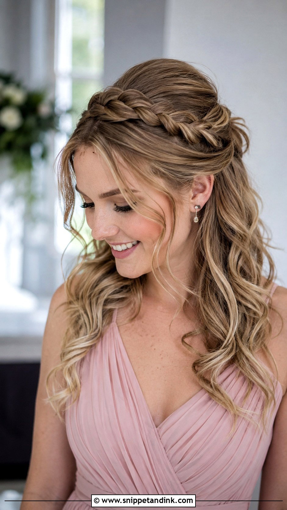Half Up Half Down Bridesmaid Hair With Braided Crown - Snippet and Ink - 20 Half Up Half Down Bridesmaid Hair Long Ideas