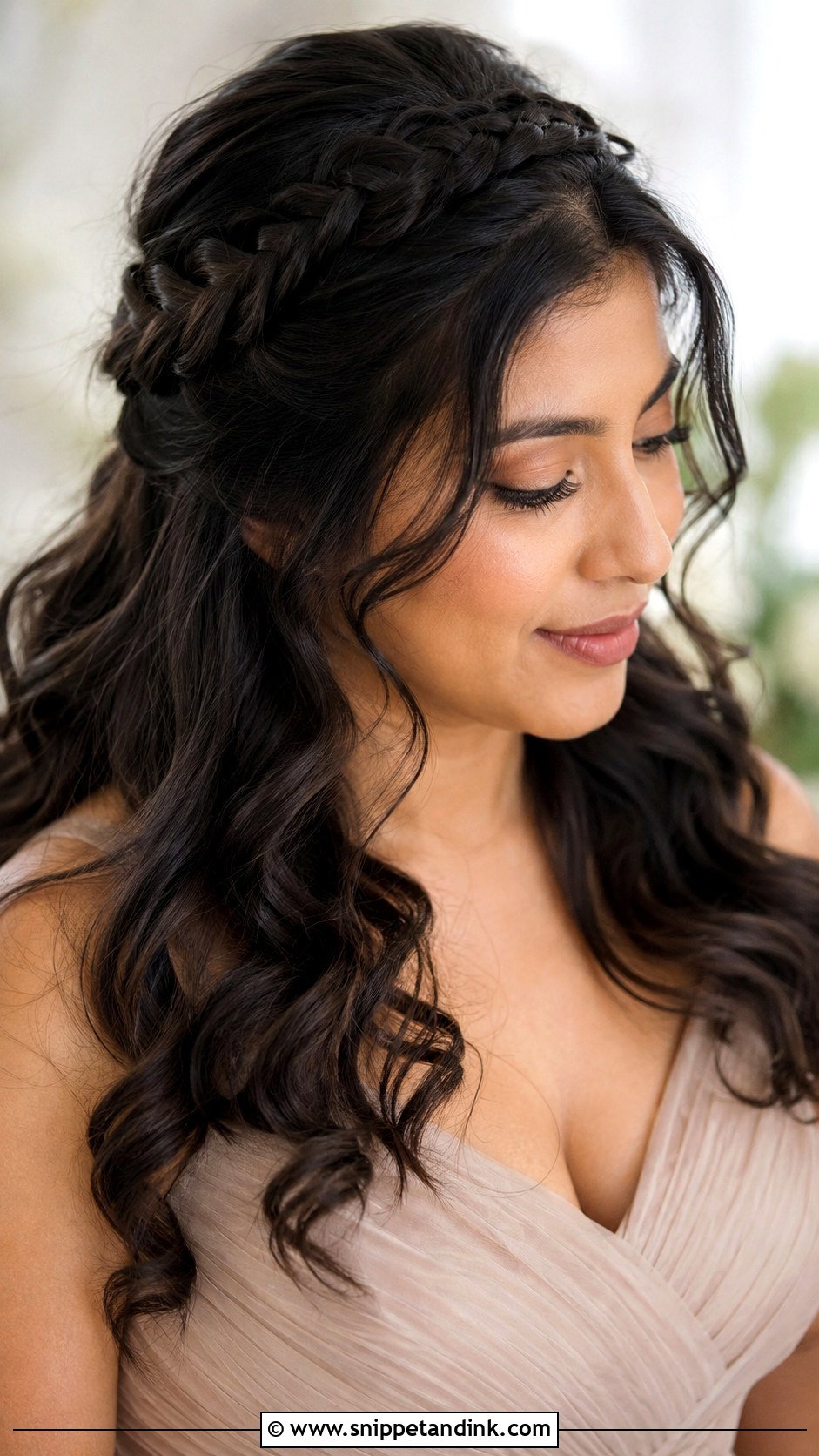 Half Up Half Down Bridesmaid Hair With Braided Crown - Snippet and Ink - 25 Half Up Half Down Bridesmaid Hair Medium Ideas