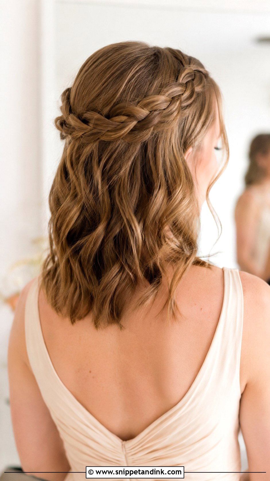 Half Up Half Down Bridesmaid Hair With Braided Crown - Snippet and Ink - 20 Bridesmaid Hair Half Up Half Down Medium Length Ideas